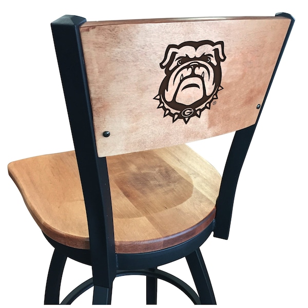 25" Blk Wrinkle Georgia "Bulldog" Swivel Bar Stool, Laser Engraved Back