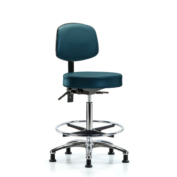 Vinyl Stool, Back, Chrome, High Bench, Foot Ring, Glides, Royal