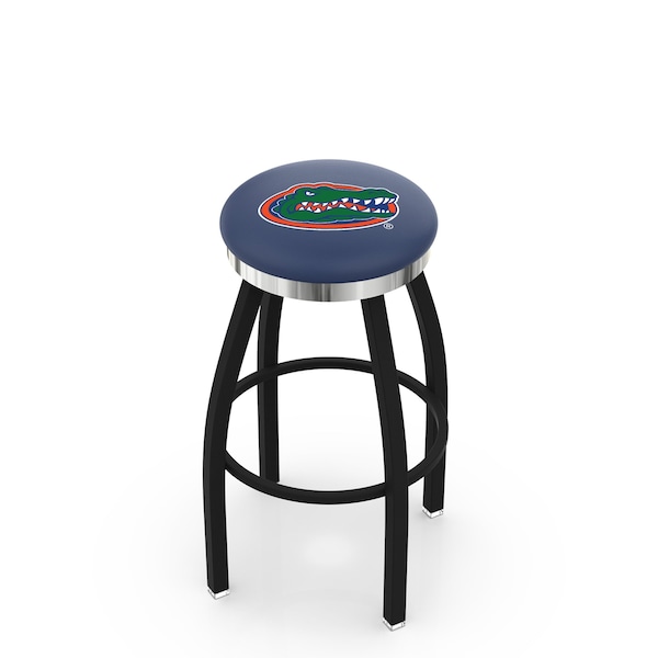 25" Blk Wrinkle Florida Swivel Bar Stool, Chrome Ring