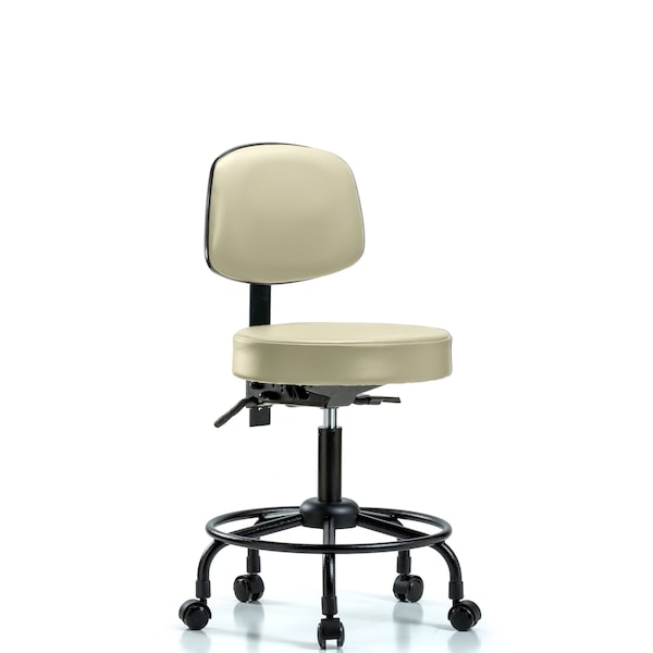 Desk Stool, Vinyl, Bk, RT, Casters, Wht