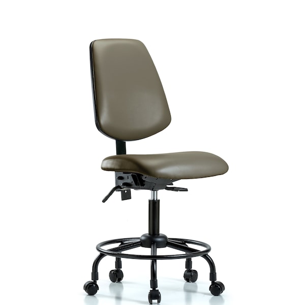 Vinyl Chair, Desk, Round Tube Base, Med Back, Tilt, Casters, Taupe