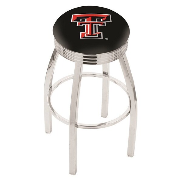 25" Chrome Texas Tech Swivel Bar Stool, Accent Ring