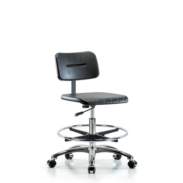 Basic Poly Med Bench Chair, Chrm, CF, Cast, Polyurethane, Chrome, 19-1/2" to 27-1/2" Seat Height