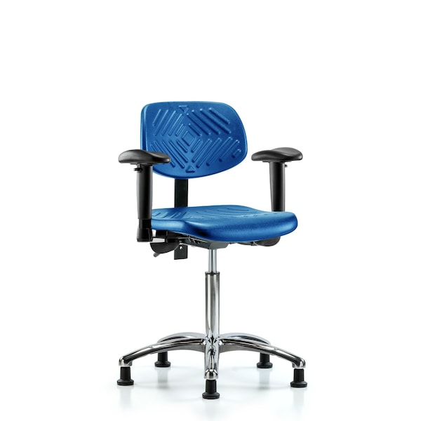Poly Chair Chrome, Med Bench, Arms, Glides, Blue