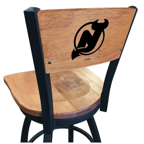25" Blk Wrinkle New Jersey Devils Swivel Bar Stool, Laser Engraved Back