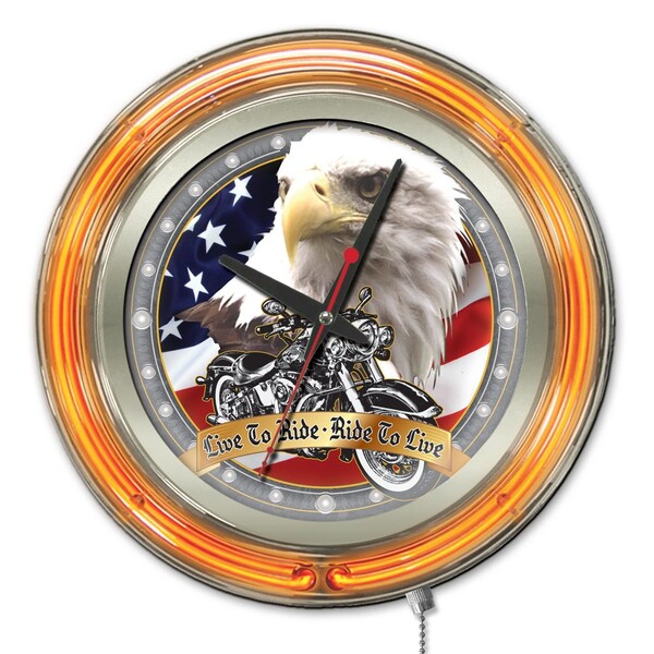 Live to Ride Double Neon Ring, 15" dia. Logo Clock