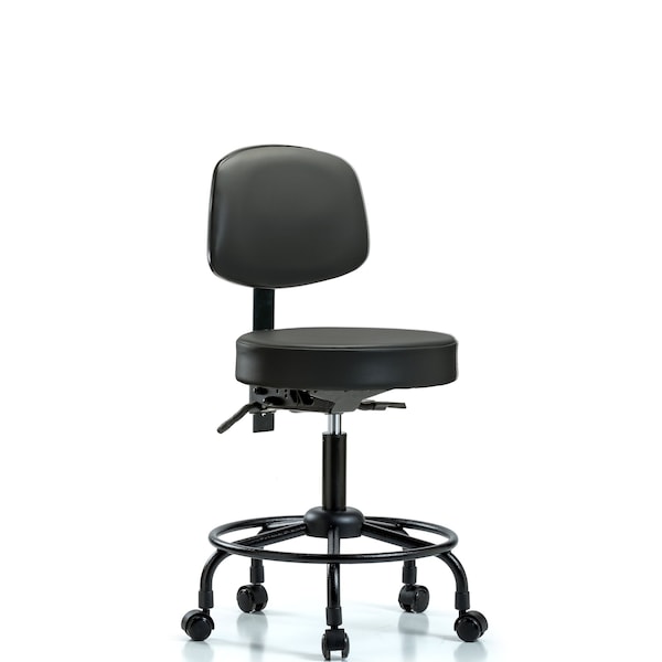 Vinyl Stool, Back, Desk, Round Tube Base, Casters, Carbon