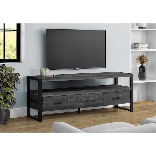 Tv Stand, 60 Inch, Console, Storage Drawers, Living Room, Bedroom, Metal, Black