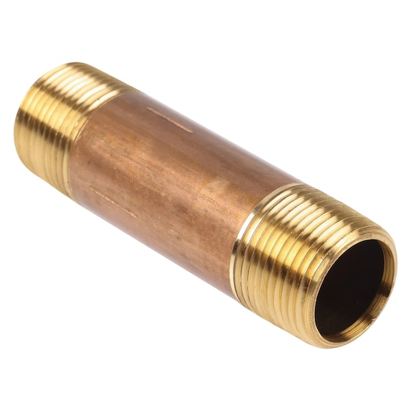 1/2" MNPT x 4" TBE Red Brass Pipe Nipple Sch 40 PK25