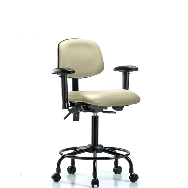 Bench Chair, RT Tilt, AA Cast, Vinyl, Wht, 6-Way Adjustable, 22" to 29" Height, Adobe White