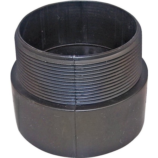 CANPLAS Pipe Adapter, 4 in, MNPT x Hub, ABS, Black, SCH 40 Schedule