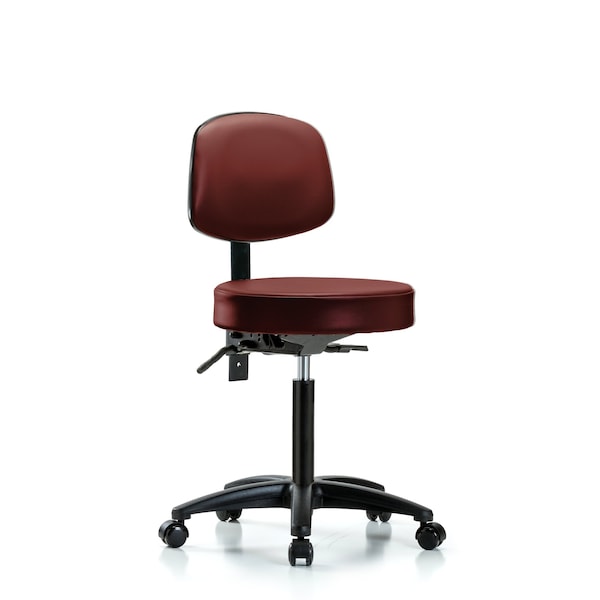 Vinyl Stool, Back, Med Bench, Casters, Taupe