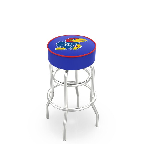 25" 4" Kansas Cushion Seat, Double-Ring Chrome Swivel Bar Stool