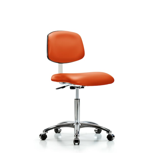 Med Bench Chair, Vinyl, Chrm, Cast, Org, CL10, Vinyl, Chrome, Polyurethane Foam, Orange Kist, Rolling