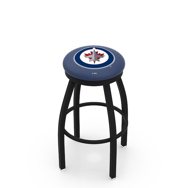 25" Blk Wrinkle Winnipeg Jets Swivel Bar Stool, Accent Ring