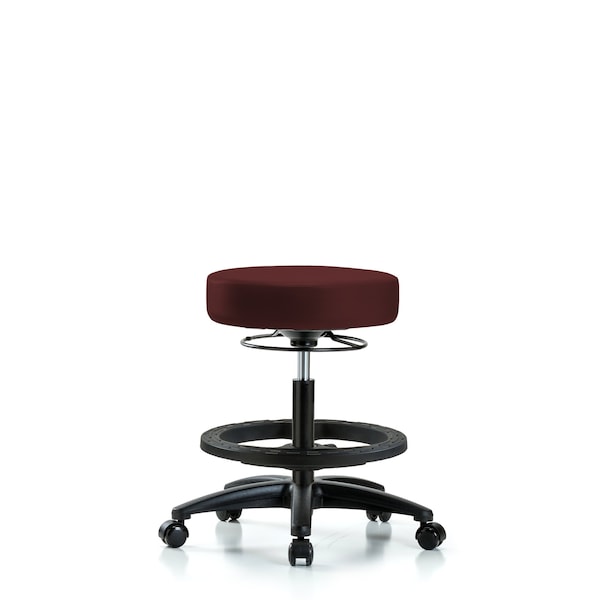 Bench Stool, Med, Vinyl, BF, Casters, Burg