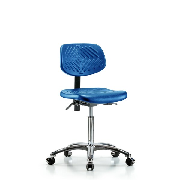 Poly Chair Chrome, Med Bench, Casters, Blue