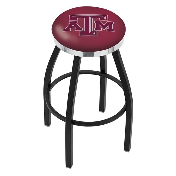 25" Blk Wrinkle Texas A&M Swivel Bar Stool, Chrome Ring