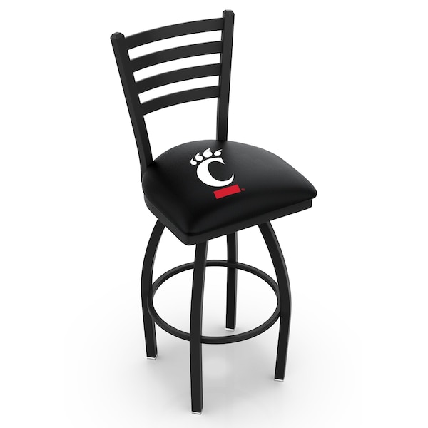 25" Blk Wrinkle Cincinnati Swivel Bar Stool, Ladder Back