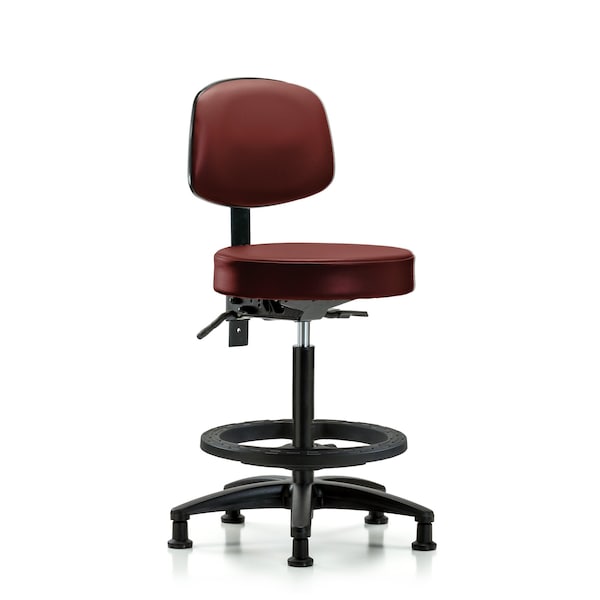Vinyl Stool, Back, High Bench, Foot Ring, Glides, Taupe