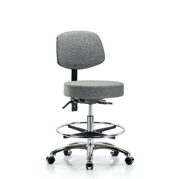 Bench Stool, Med, Fab, Bk Chrm, CF, CastGry