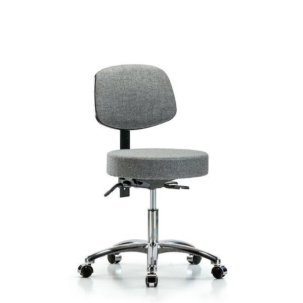 Desk Stool, Fabric, Bk Chrome, Casters, Gry