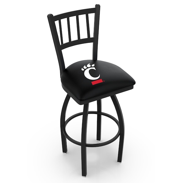 25" Blk Wrinkle Cincinnati Swivel Bar Stool, Jailhouse Back