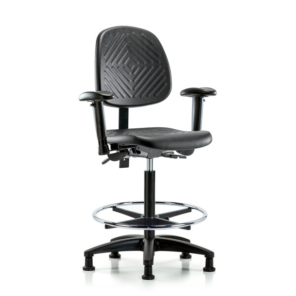 Bench Chair, Hi, Poly, Med, Bk, AA CF Glides, 6-Way Adjustable, 24-1/2" to 33-1/2" Height, Blue, Black