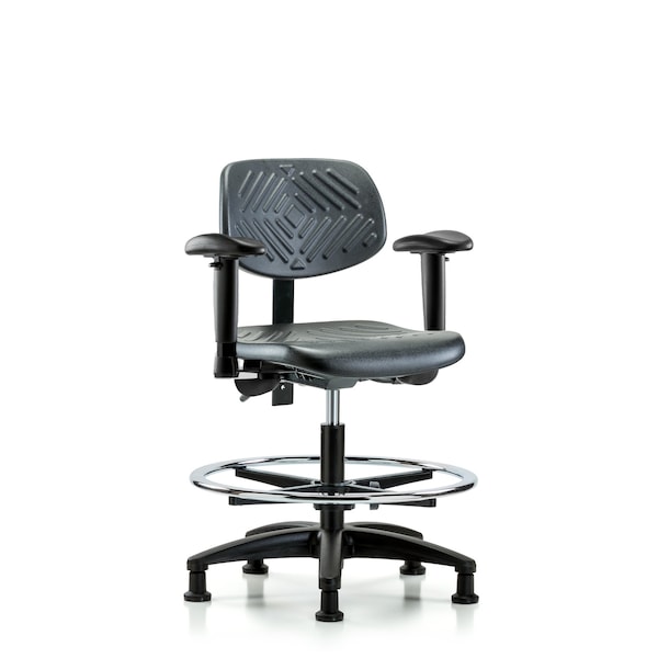 Chair, Poly, Med Bench, Tilt AA CF Glides, 6-Way Adjustable, 19-1/2" to 27-1/2" Height, Black; Blue