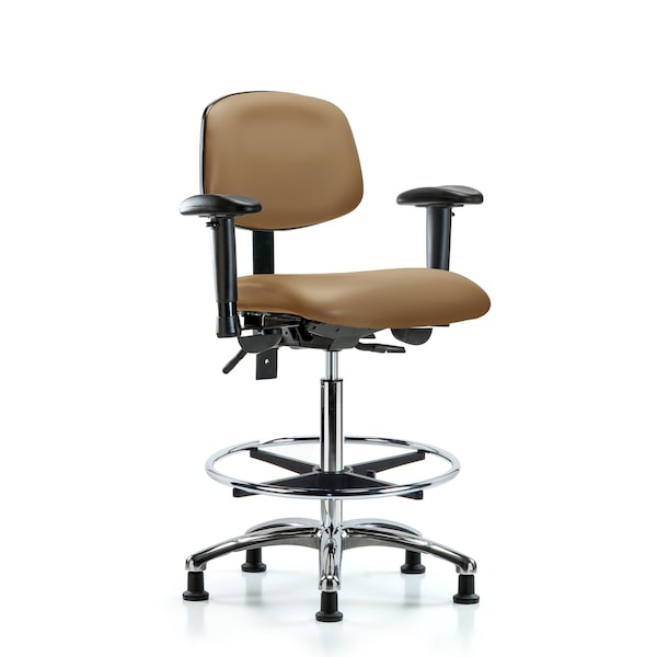High Bench Chair Chair, Vin, Hi Ben, CF Gld, Taupe, Adjustable Arms, 26" to 35-1/2" Height, Vinyl