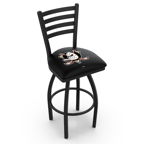 25" Blk Wrinkle Anaheim Ducks Swivel Bar Stool, Ladder Back