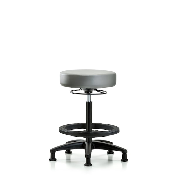 Vinyl Stool, High Bench, Foot Ring, Glides, Sterling