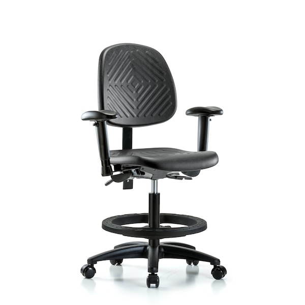 Bench Chair, Poly, Med, Bk, BF Cast, 6-Way Adjustable, 19-1/2" to 27-1/2" Height, Black; Blue