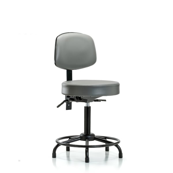 Vinyl Stool, Back, Med Bench, Round Tube Base, Tilt, Glides, Sterling