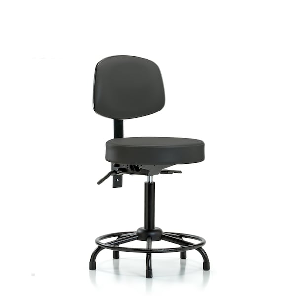 Med Bench Stool, Vinyl, Bk, RT, Glides, Gry