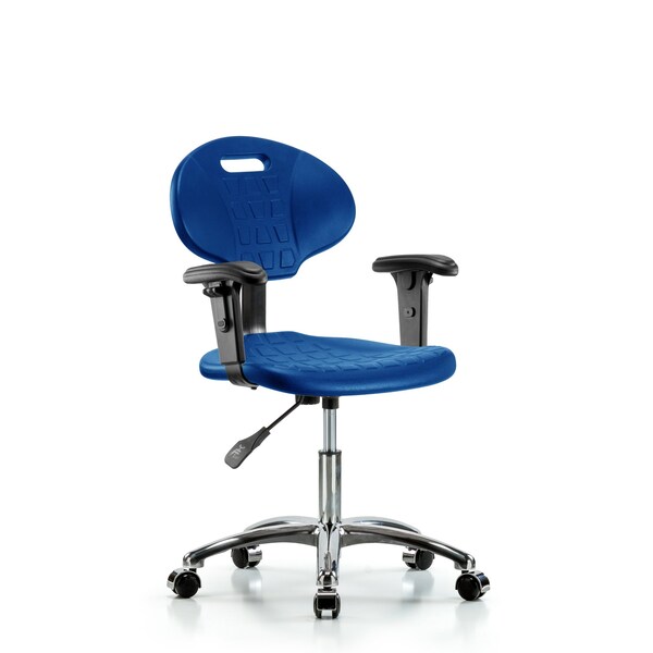 Erie Poly Chair Chrome, Desk, Arms, Chrome Casters, Blue