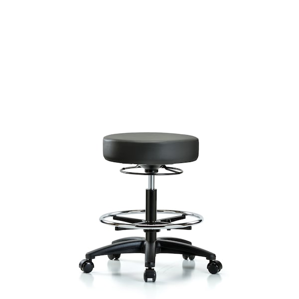 Vinyl Stool, Med Bench, Foot Ring, Casters, Carbon