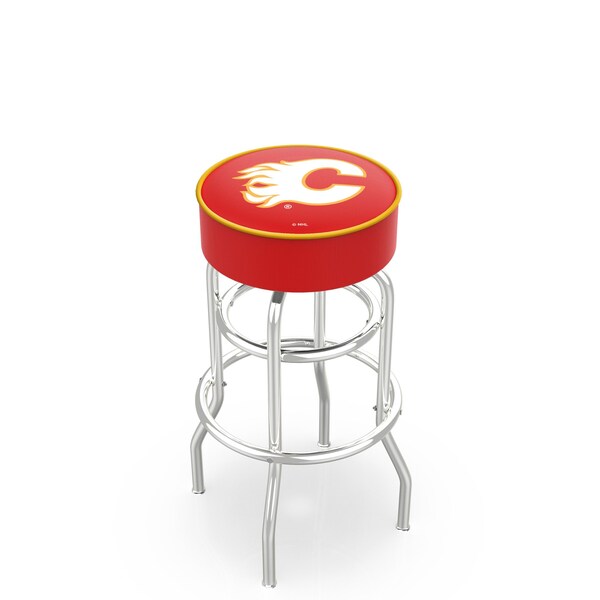 25" Calgary Flames Cushion Seat, 2-Ring Chrome Swivel Bar Stool
