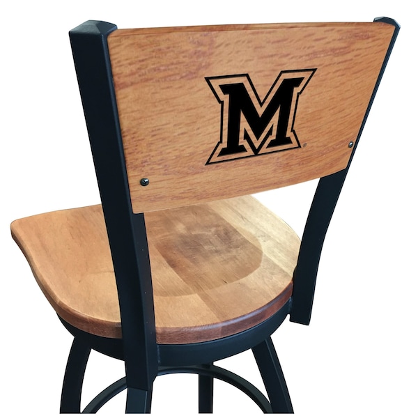 25" Blk Wrinkle Miami (OH) Swivel Bar Stool, Laser Engraved Back