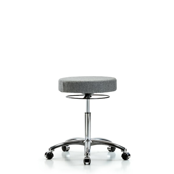 Rutledge Fabric Stool without Back Chrome - Medium Bench Height with Casters in Gray Fabric