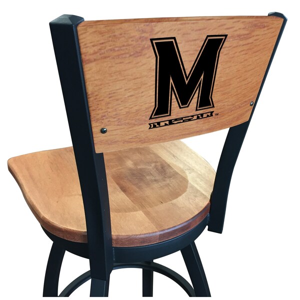 25" Blk Wrinkle Maryland Swivel Bar Stool, Laser Engraved Back
