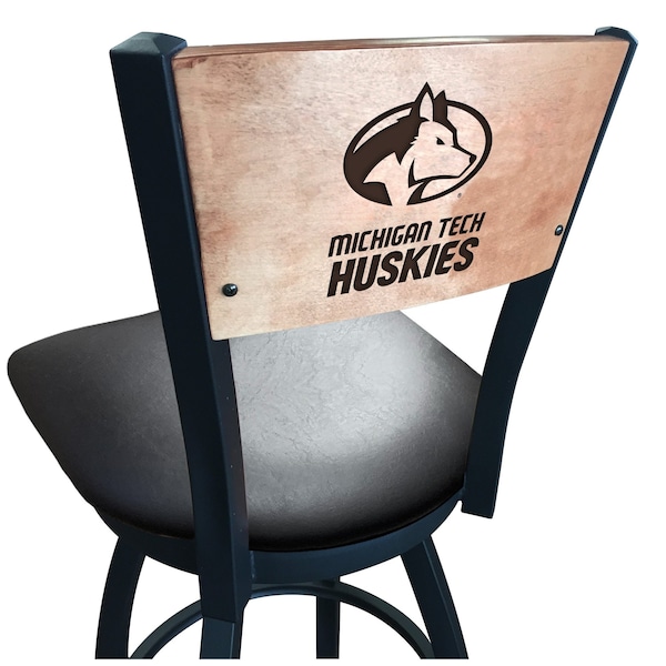 25" Blk Wrinkle Michigan Tech Swivel Bar Stool, Laser Engraved Back