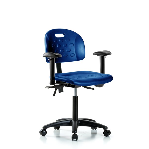 Poly Chair, Med Bench, Arms, Casters, Blue