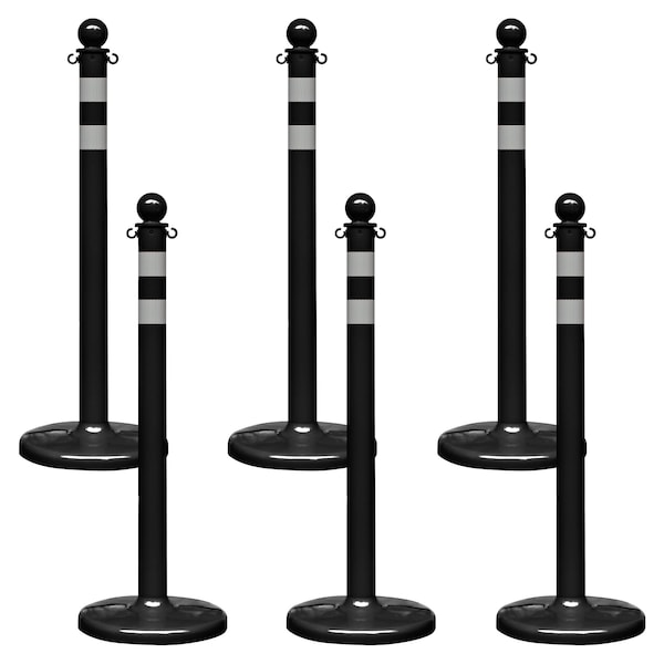 Black Reflective Medium Duty Stanchion (6-Pack)