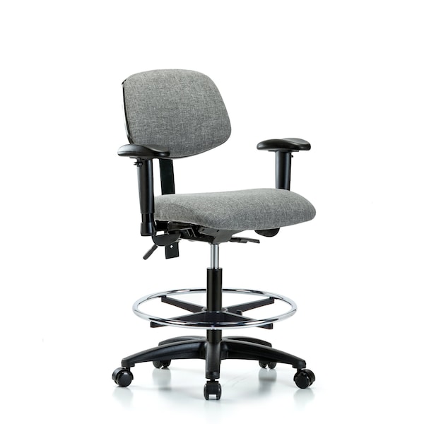 Chair, Fabric, Med Bench, AA CF Casters, Gry, 6-Way Adjustable, 22" to 29" Height, Gray
