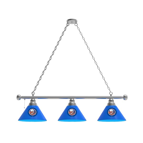 New York Islanders 3 Shade Billiard Light, Chrome Fixture