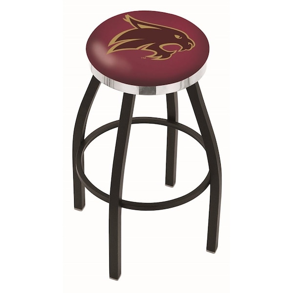 25" Blk Wrinkle Texas State Swivel Bar Stool, Chrome Ring