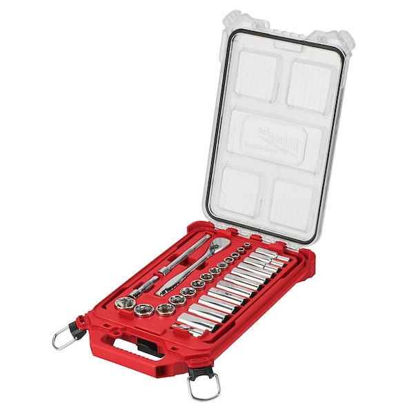 3/8 in Drive 28pc Ratchet & Socket Set with PACKOUT Low-Profile Compact Organizer - SAE