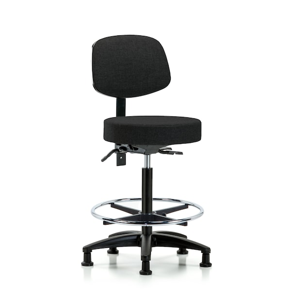 Bench Stool, Hi, Fabric, Bk, CF, Glides, Blk, Seat Height Range: 25" to 35"