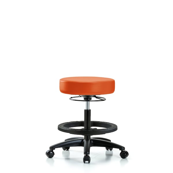 Bench Stool, Med, Vinyl, BF, Casters, Orange